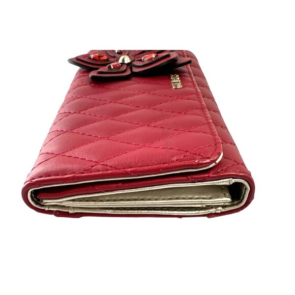 Guess Womens Red Quilted Wallet With Decorative Flower & Rhinestone Accents - Picture 5 of 15